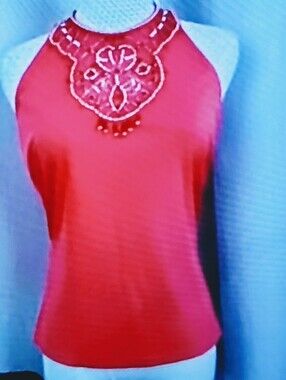 VTG Cache Elegant Embellished Sleeveless Shell Top In Melon Pink Sz L